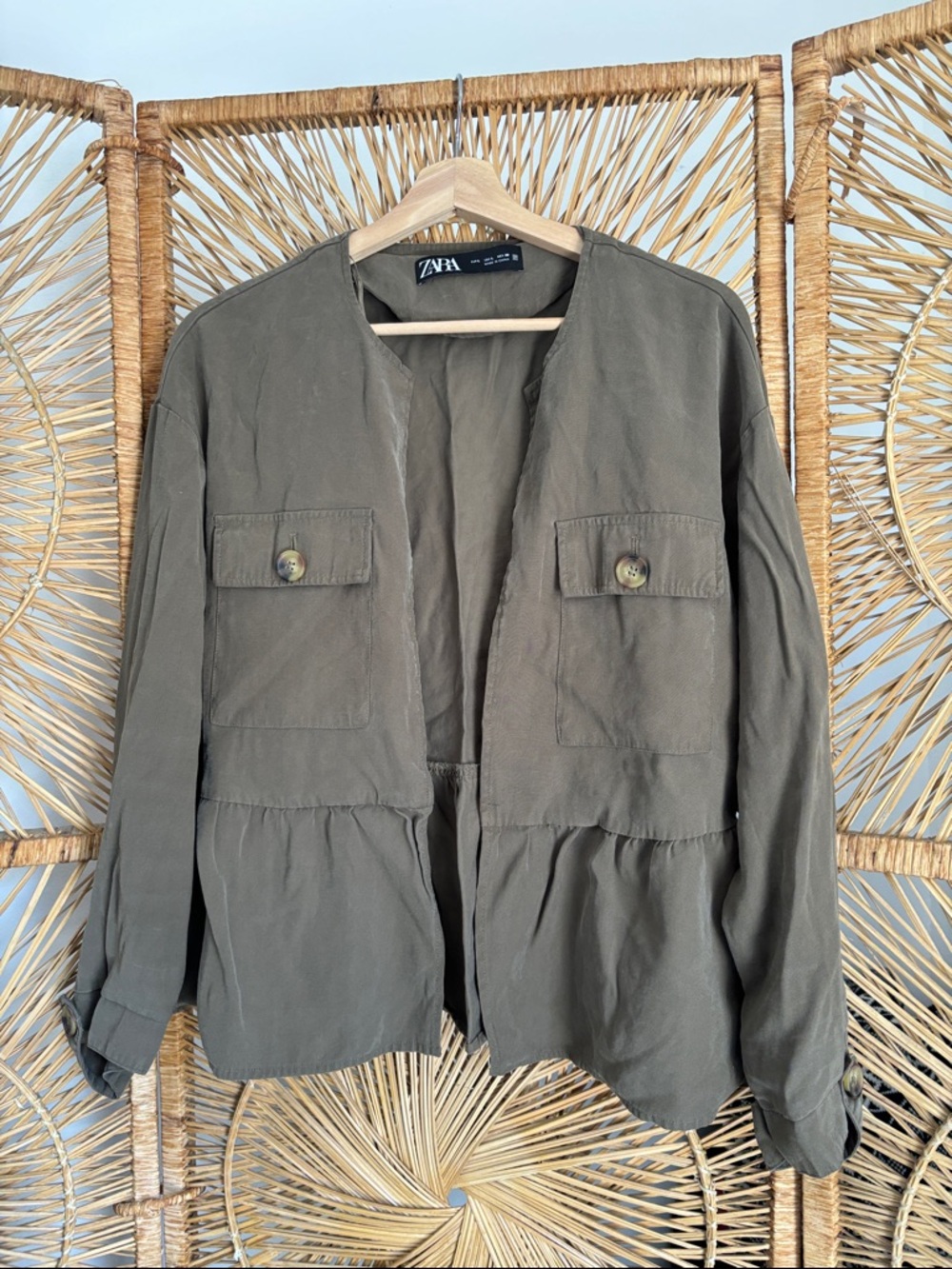 Zara Green Utility Jacket with Front Patch Pockets